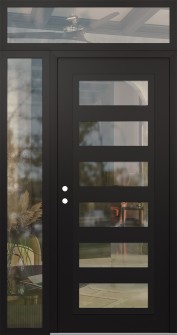 Diamond C9 48" x 96" black/black clear Glass Panel black RHI with Sidelite and Transom clear Glass