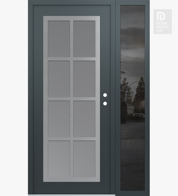 Modern Steel Front Door Diamond C16 52" x 80" anthracite/anthracite frosted Glass Panel stainless steel LHI with Sidelite mirrored Glass