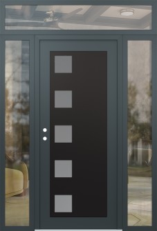 Diamond C5 60" x 96" anthracite/anthracite frosted Glass Panel black RHI with 2 Sidelites and Transom clear Glass