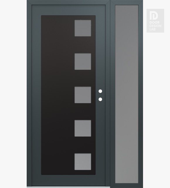 Modern Steel Front Door Diamond C5 48" x 80" anthracite/anthracite frosted Glass Panel black LHI with Sidelite frosted Glass