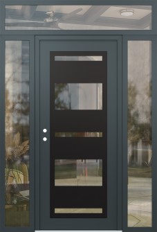 Diamond C10 60" x 96" anthracite/anthracite clear Glass Panel black RHI with 2 Sidelites and Transom clear Glass