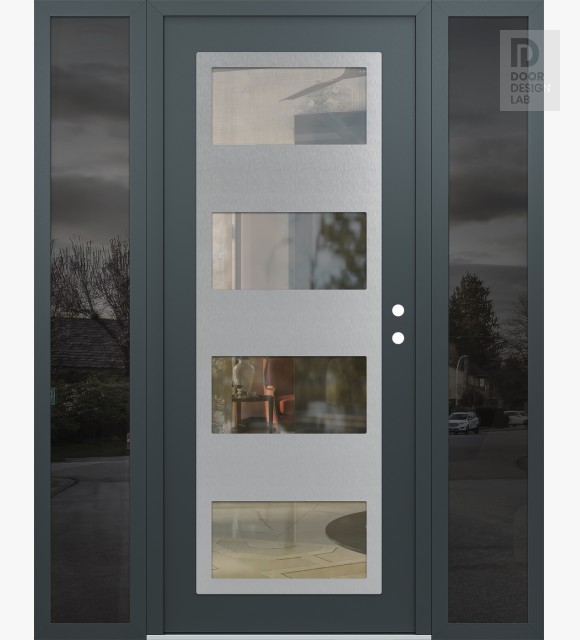 Modern Steel Front Door Diamond C2 60" x 80" anthracite/anthracite clear Glass Panel stainless steel LHI with 2 Sidelites mirrored Glass