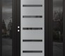 Modern Steel Front Door Diamond C7 68" x 80" black/black mirrored Glass Panel stainless steel RHI with 2 Sidelites mirrored Glass