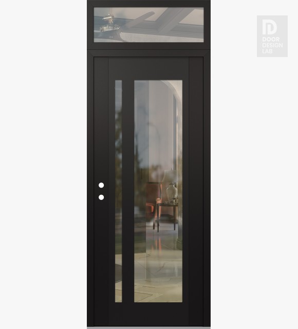 Modern Steel Front Door Diamond C15 36" x 96" black/black clear Glass Panel black RHI with Transom clear Glass