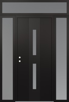 DIAMOND A6 68" X 96" BLACK/WHITE FROSTED GLASS PANEL BLACK RHI WITH 2 SIDELITES AND TRANSOM FROSTED GLASS