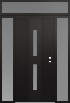 DIAMOND A6 68" X 96" BLACK/WHITE FROSTED GLASS PANEL BLACK LHI WITH 2 SIDELITES AND TRANSOM FROSTED GLASS