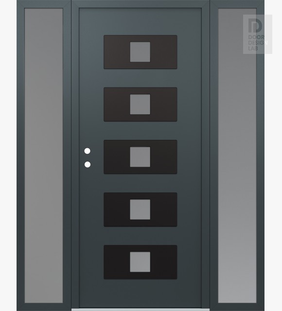 Modern Steel Front Door Diamond D8 68" x 80" anthracite/anthracite frosted Glass Panel black RHI with 2 Sidelites frosted Glass
