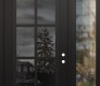 Modern Steel Front Door Diamond C16 50" x 96" black/black mirrored Glass Panel black LHI with Sidelite and Transom clear Glass