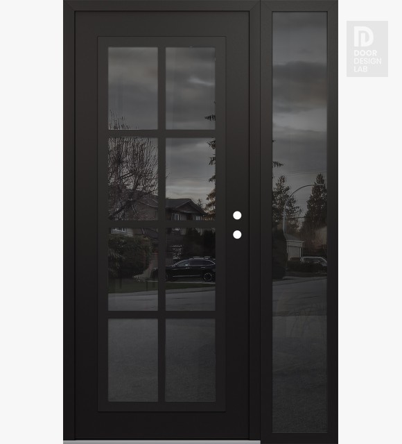 Modern Steel Front Door Diamond C16 48" x 80" black/black mirrored Glass Panel black LHI with Sidelite mirrored Glass