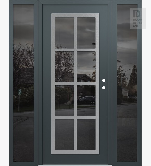 Modern Steel Front Door Diamond C16 68" x 80" anthracite/anthracite mirrored Glass Panel stainless steel LHI with 2 Sidelites mirrored Glass