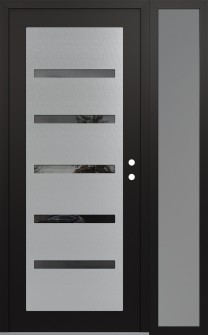 Diamond C7 52" x 80" black/black mirrored Glass Panel stainless steel LHI with Sidelite frosted Glass