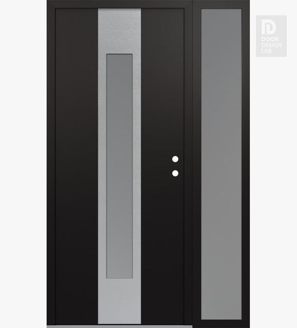 Modern Steel Front Door DIAMOND A1 50" X 80" BLACK/WHITE FROSTED GLASS PANEL STAINLESS STEEL LHI WITH SIDELITE FROSTED GLASS