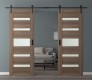 DOUBLE BARN DOOR AVON 07-05 VETRO PECAN NUTWOOD 64" X 84" X 1 3/4" BLACK HARDWARE