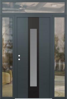 DIAMOND A1 68" X 96" ANTHRACITE/ANTHRACITE FROSTED GLASS PANEL BLACK RHI WITH 2 SIDELITES AND TRANSOM CLEAR GLASS