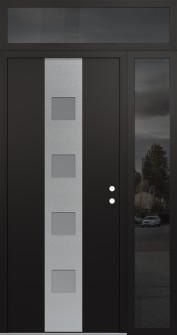 DIAMOND A12 52" X 96" BLACK/WHITE FROSTED GLASS PANEL STAINLESS STEEL LHI WITH SIDELITE AND TRANSOM MIRRORED GLASS