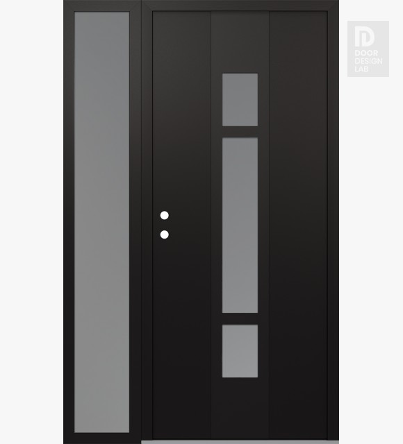Modern Steel Front Door DIAMOND A9 50" X 80" BLACK/WHITE FROSTED GLASS PANEL BLACK RHI WITH SIDELITE FROSTED GLASS