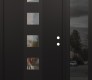 Modern Steel Front Door DIAMOND A13 52" X 80" BLACK/BLACK CLEAR GLASS PANEL BLACK LHI WITH SIDELITE MIRRORED GLASS