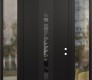 Modern Steel Front Door DIAMOND A4 60" X 96" BLACK/BLACK MIRRORED GLASS PANEL BLACK LHI WITH 2 SIDELITES AND TRANSOM CLEAR GLASS