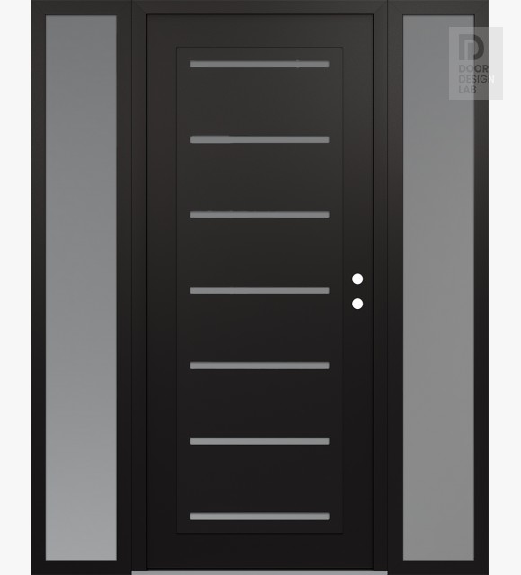 Modern Steel Front Door Diamond C11 68" x 80" black/white frosted Glass Panel black LHI with 2 Sidelites frosted Glass