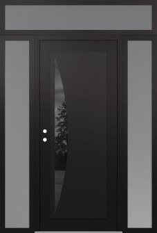 Diamond C13 64" x 96" black/black mirrored Glass Panel black RHI with 2 Sidelites and Transom frosted Glass