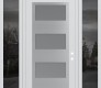 Modern Steel Front Door Diamond C2 68" x 96" white/white frosted Glass Panel stainless steel LHI with 2 Sidelites and Transom mirrored Glass