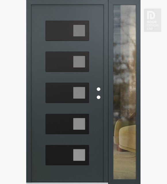Modern Steel Front Door Diamond D2 52" x 80" anthracite/anthracite frosted Glass Panel black LHI with Sidelite clear Glass