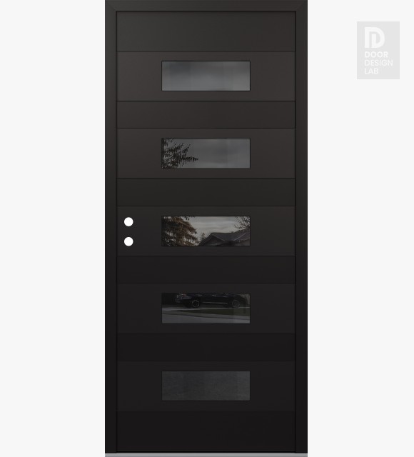 Modern Steel Front Door Diamond D5 36" x 80" black/black mirrored Glass Panel black RHI