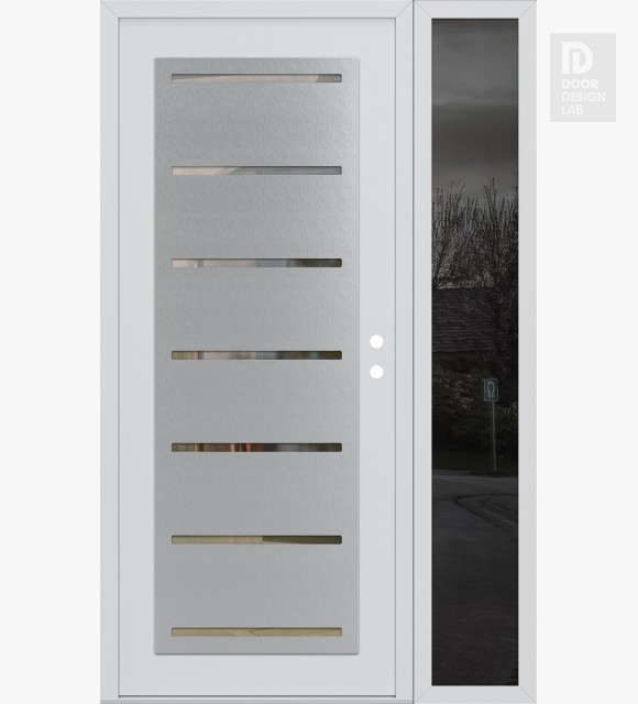 Modern Steel Front Door Diamond C11 48" x 80" white/white clear Glass Panel stainless steel LHI with Sidelite mirrored Glass