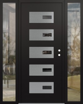 Diamond D7 68" x 80" black/black Mirrored Glass Panel stainless steel LHI with 2 Sidelites clear Glass