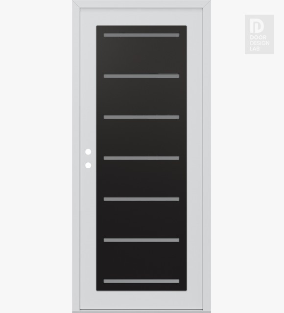 Modern Steel Front Door Diamond C11 36" x 80" white/white frosted Glass Panel black RHI