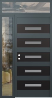 Diamond D9 50" x 96" anthracite/anthracite frosted Glass Panel black RHI with Sidelite and Transom clear Glass