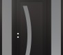 Modern Steel Front Door Diamond C4 60" x 96" black/white frosted Glass Panel black RHI with 2 Sidelites and Transom frosted Glass