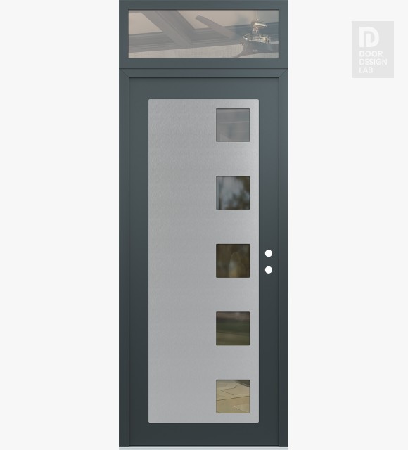 Modern Steel Front Door Diamond C5 36" x 96" anthracite/anthracite clear Glass Panel stainless steel LHI with Transom clear Glass