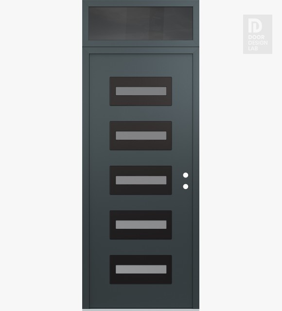 Modern Steel Front Door Diamond D4 36" x 96" anthracite/anthracite frosted Glass Panel black LHI with Transom mirrored Glass