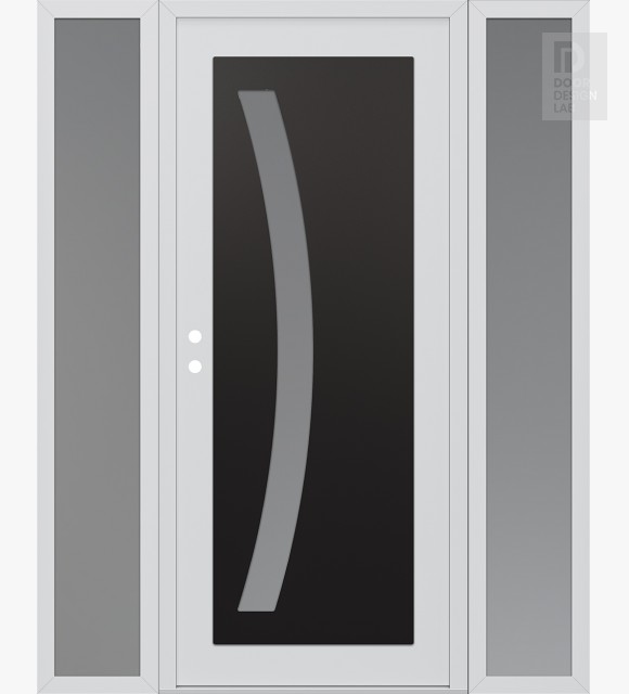Modern Steel Front Door Diamond C4 64" x 80" white/white frosted Glass Panel black RHI with 2 Sidelites frosted Glass