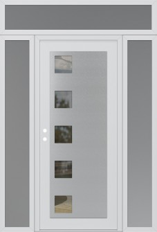 Diamond C5 68" x 96" white/white clear Glass Panel stainless steel RHI with 2 Sidelites and Transom frosted Glass