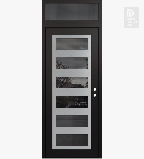 Modern Steel Front Door Diamond C9 36" x 96" black/black mirrored Glass Panel stainless steel LHI with Transom mirrored Glass