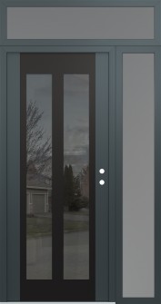 Diamond C14 52" x 96" anthracite/anthracite mirrored Glass Panel black LHI with Sidelite and Transom frosted Glass