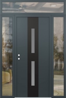 DIAMOND A6 68" X 96" ANTHRACITE/ANTHRACITE FROSTED GLASS PANEL BLACK RHI WITH 2 SIDELITES AND TRANSOM CLEAR GLASS