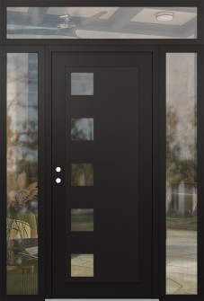 Diamond C5 64" x 96" black/black clear Glass Panel black RHI with 2 Sidelites and Transom clear Glass