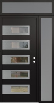 Diamond D3 50" x 96" black/black clear Glass Panel stainless steel LHI with Sidelite and Transom frosted Glass