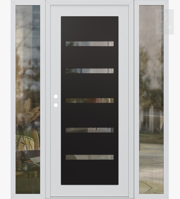 Modern Steel Front Door Diamond C7 60" x 80" white/white clear Glass Panel black RHI with 2 Sidelites clear Glass