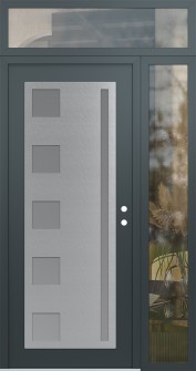 Diamond C3 52" x 96" anthracite/anthracite frosted Glass Panel stainless steel LHI with Sidelite and Transom clear Glass