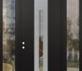 Modern Steel Front Door DIAMOND A2 68" X 96" BLACK/BLACK CLEAR GLASS PANEL STAINLESS STEEL RHI WITH 2 SIDELITES AND TRANSOM CLEAR GLASS