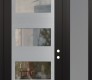 Modern Steel Front Door Diamond C2 48" x 96" black/black clear Glass Panel stainless steel LHI with Sidelite and Transom frosted Glass