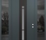 Modern Steel Front Door DIAMOND A3 68" X 96" ANTHRACITE/ANTHRACITE FROSTED GLASS PANEL BLACK LHI WITH 2 SIDELITES AND TRANSOM MIRRORED GLASS