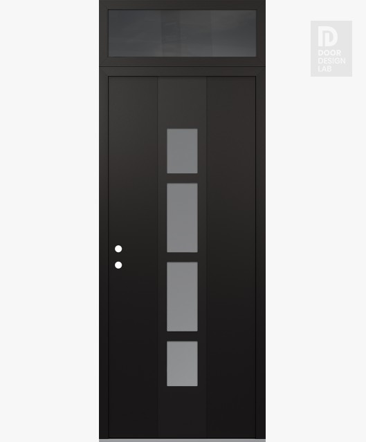 Modern Steel Front Door DIAMOND A10 36" X 96" BLACK/WHITE FROSTED GLASS PANEL BLACK RHI WITH TRANSOM MIRRORED GLASS