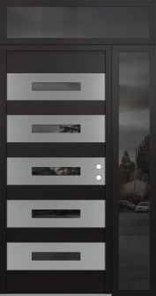 Diamond D9 50" x 96" black/black mirrored Glass Panel stainless steel LHI with Sidelite and Transom mirrored Glass