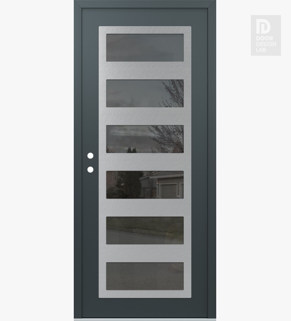Modern Steel Front Door Diamond C9 36" x 80" anthracite/anthracite mirrored Glass Panel stainless steel RHI