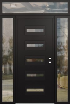Diamond D4 68" x 96" black/black clear Glass Panel black LHI with 2 Sidelites and Transom clear Glass